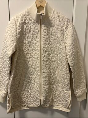 Ilse Jacobsen Cream Quilted "Daisy" Floral-Texture Zip Jacket